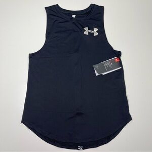 NEW Girl's Under Armour HeatGear Loose Fit Athletic Tank Top Black Youth MEDIUM